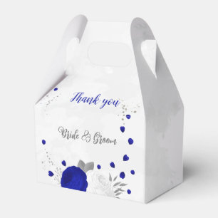 royal blue &white flowers silver botanical wedding favor box