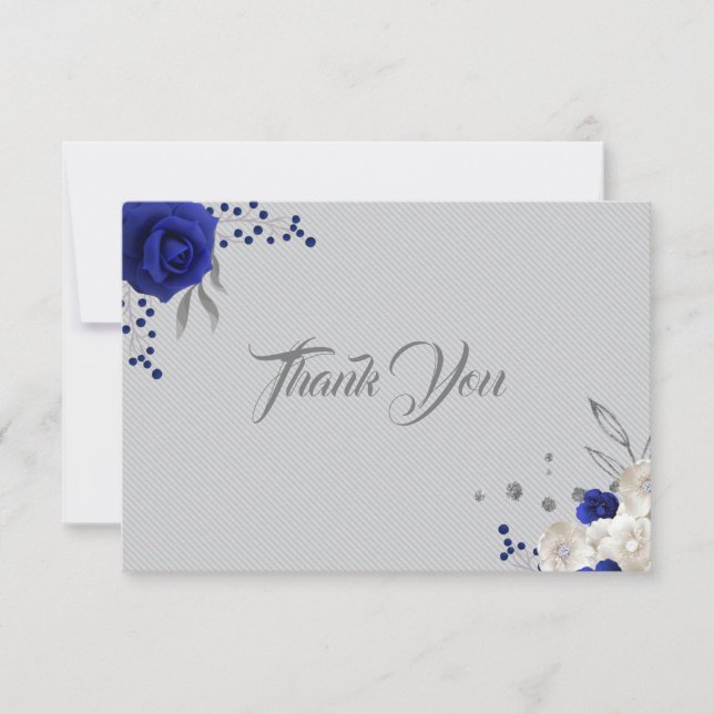 royal blue white flowers silver grey thank you (Front)