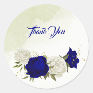 royal blue white flowers wedding classic round sticker