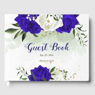 royal blue white flowers wedding guest book