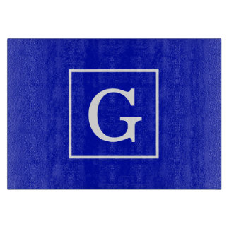 Royal Blue White Framed Initial Monogram Cutting Board