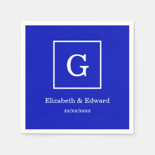 Royal Blue White Framed Initial Monogram Napkin