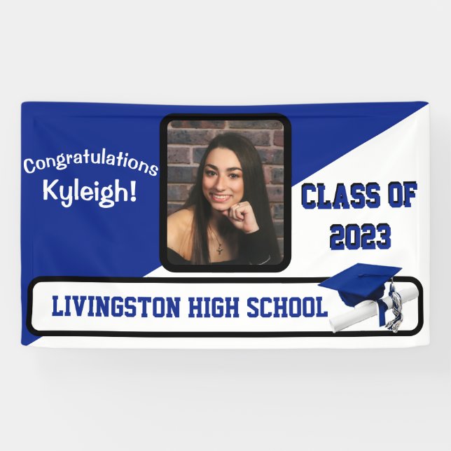 Royal Blue & White Graduation Banner (Horizontal)