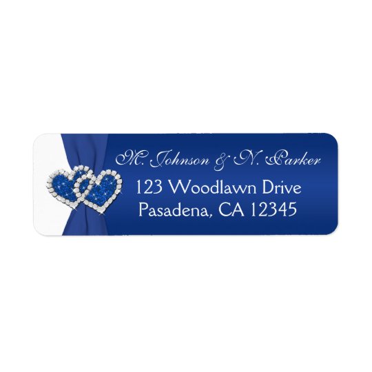 Royal Blue White Hearts Return Address Label