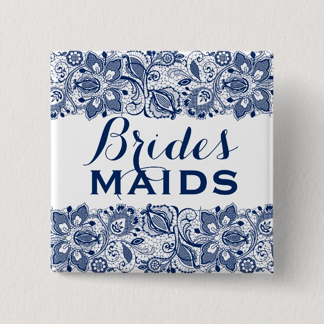 Royal Blue & White Lace Bridesmaids Button 2 (Front)