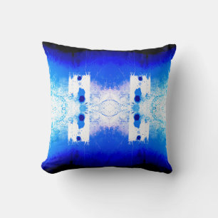 Royal Blue White Mediterranean Symmetrical Mosaic Throw Pillow