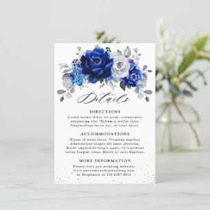 Royal Blue White Metallic Silver Floral Details En Enclosure Card