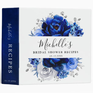 Royal Blue White Metallic Silver Floral Recipe 3 R Binder