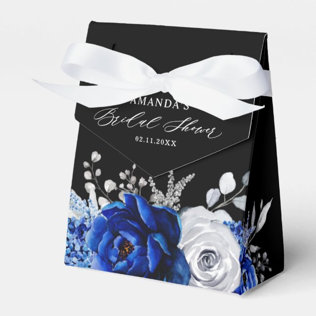 Royal Blue White Metallic Silver Floral Wedding Fa Favor Box (Front Side)
