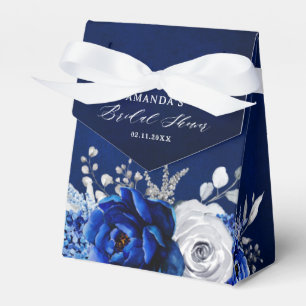 Royal Blue White Metallic Silver Floral Wedding Fa Favor Box