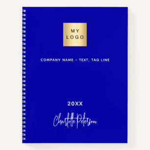 Royal blue white monogram business logo notebook