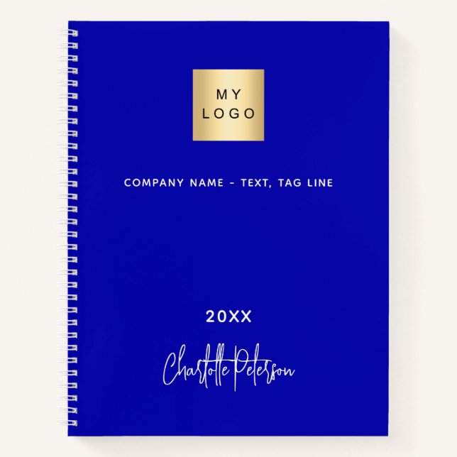 Royal blue white monogram business logo notebook (Front)