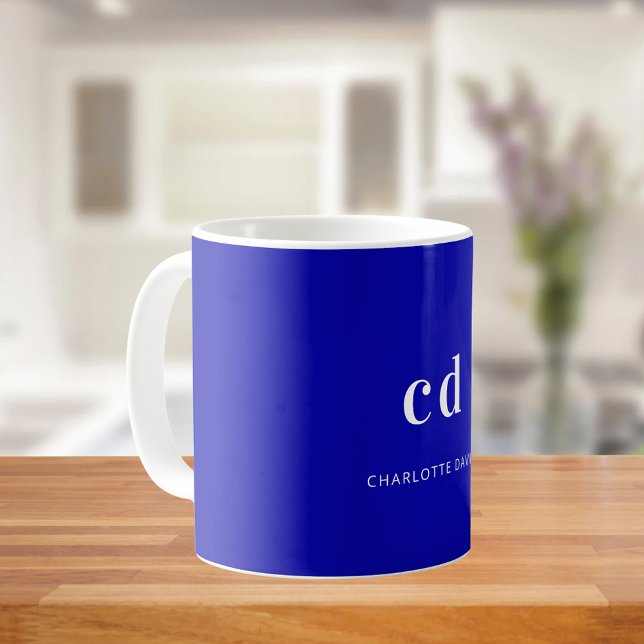 Royal blue white monogram initials name coffee mug (Creator Uploaded)