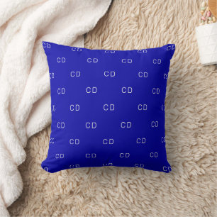 Royal blue white monogram initials pattern throw pillow