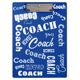 Royal Blue White Personalized Coach Gift Name Art Clipboard