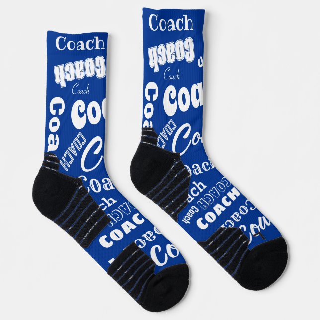 Royal Blue White Personalized Coach Gift Name Art Socks (Right)