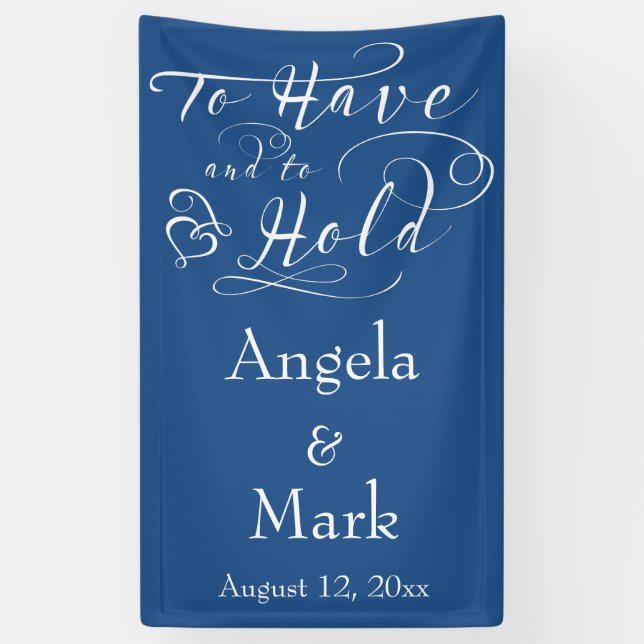 Royal Blue White Personalized Wedding Banner (Vertical)