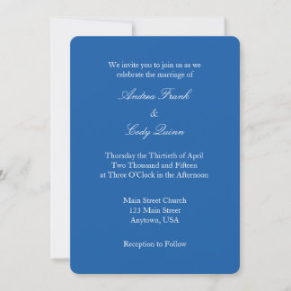 Royal Blue White Plain Simple Wedding Invitation