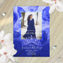Royal Blue, White Roses, Topaz Tiara Quinceanera