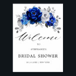 Royal Blue White Silver Bridal Shower Welcome Poster<br><div class="desc">Elegant royal blue white silver theme wedding welcome poster featuring elegant bouquet of royal blue,  Navy,  silver,  pure white color rose flowers buds and sage green eucalyptus leaves. Please contact me for any help in customization or if you need any other product with this design.</div>
