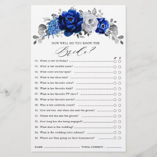 Royal Blue White Silver Floral Bridal Shower Game