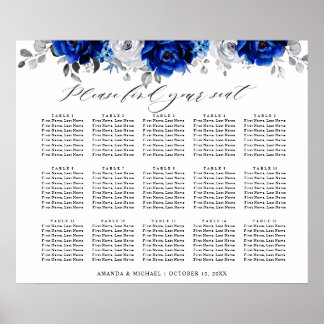 Royal Blue White Silver Floral Seating chart