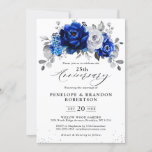 Royal Blue White Silver Floral Wedding Anniversary Invitation<br><div class="desc">Elegant royal blue white silver theme wedding Anniversary Invitation featuring elegant bouquet of royal blue,  Navy,  silver,  pure white colour rose flowers buds and sage green eucalyptus leaves. Please contact me for any help in customization or if you need any other product with this design.</div>