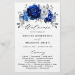 Royal Blue White Silver Floral Wedding Program<br><div class="desc">Elegant royal blue white silver theme wedding program featuring elegant bouquet of royal blue,  Navy,  silver,  pure white colour rose flowers buds and sage green eucalyptus leaves. Please contact me for any help in customization or if you need any other product with this design.</div>