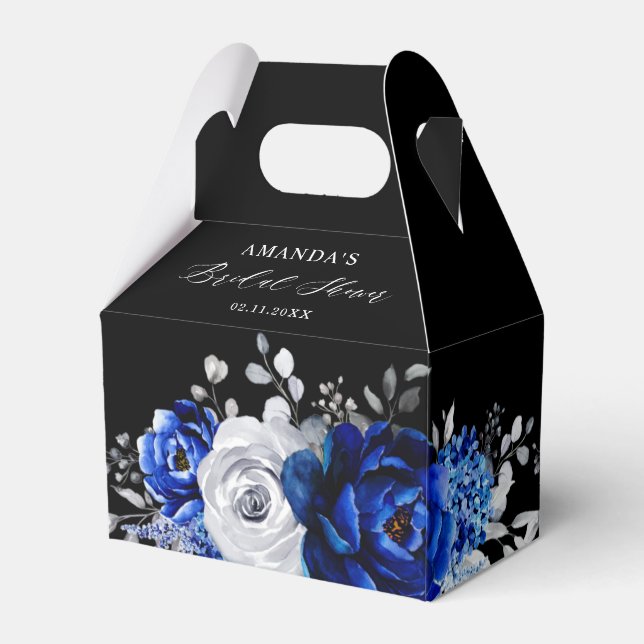 Royal Blue White Silver Metallic Bridal Shower Fav Favor Box (Back Side)
