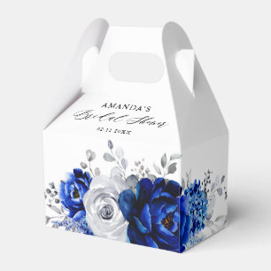 Royal Blue White Silver Metallic Bridal Shower Favor Box