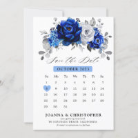Royal Blue White Silver Metallic Floral calendar S