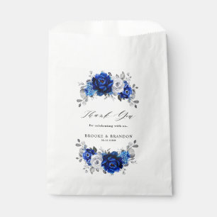 Royal Blue White Silver Metallic Floral Wedding Favour Bag