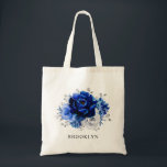 Royal Blue White Silver Metallic Floral Wedding Tote Bag<br><div class="desc">Elegant royal blue white silver theme wedding bridesmaid gift tote bag featuring elegant bouquet of royal blue,  Navy,  silver,  pure white colour rose flowers buds and sage green eucalyptus leaves. Please contact me for any help in customization or if you need any other product with this design.</div>