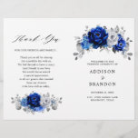 Royal Blue White Silver Metallic Wedding Program<br><div class="desc">Elegant royal blue white silver theme wedding program featuring elegant bouquet of royal blue,  Navy,  silver,  pure white colour rose flowers buds and sage green eucalyptus leaves. Please contact me for any help in customization or if you need any other product with this design.</div>