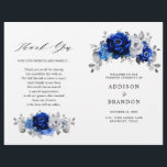 Royal Blue White Silver Metallic Wedding Program<br><div class="desc">Elegant royal blue white silver theme wedding program featuring elegant bouquet of royal blue,  Navy,  silver,  pure white colour rose flowers buds and sage green eucalyptus leaves. Please contact me for any help in customization or if you need any other product with this design.</div>