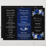 Royal Blue White Silver Tri-fold Wedding Program<br><div class="desc">Elegant royal blue white silver theme wedding program featuring elegant bouquet of royal blue,  Navy,  silver,  pure white colour rose flowers buds and sage green eucalyptus leaves. Please contact me for any help in customization or if you need any other product with this design.</div>