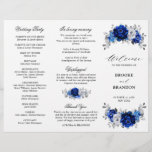 Royal Blue White Silver Tri-fold Wedding Program<br><div class="desc">Elegant royal blue white silver theme wedding program featuring elegant bouquet of royal blue,  Navy,  silver,  pure white colour rose flowers buds and sage green eucalyptus leaves. Please contact me for any help in customization or if you need any other product with this design.</div>