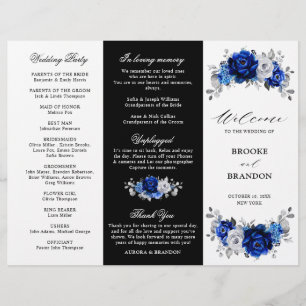 Royal Blue White Silver Tri-fold Wedding Programme