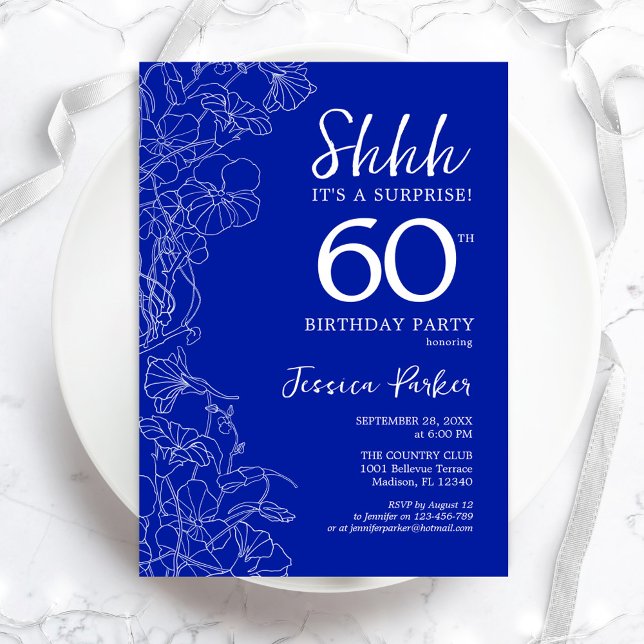 Royal Blue White Surprise 60th Birthday Invitation (Creator Uploaded)