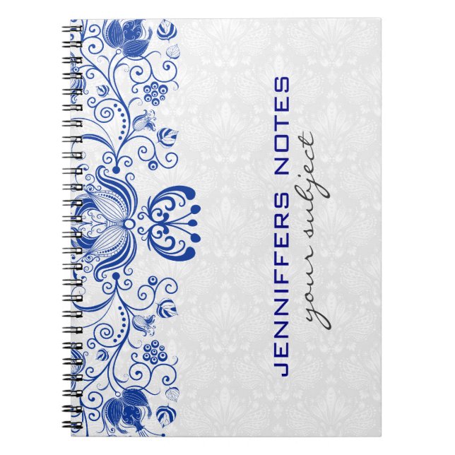 Royal Blue & White Vintage Damasks & Swirls 2 Notebook (Front)