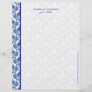 Royal Blue & White Vintage Floral Damasks Letterhead