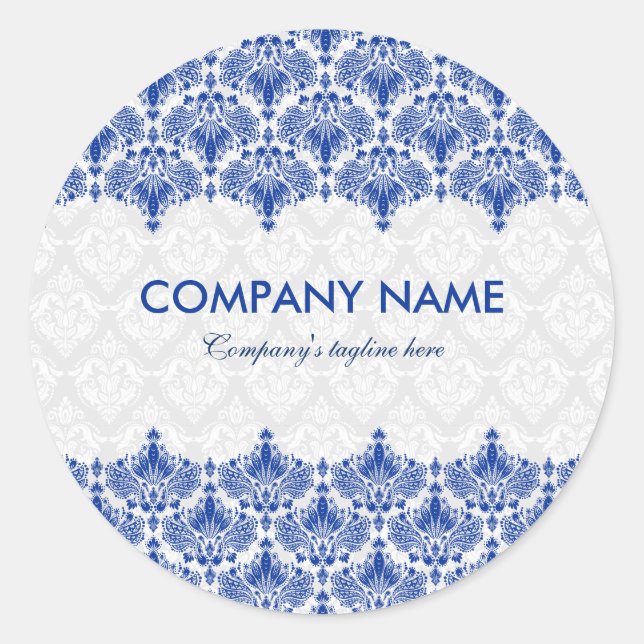 Royal Blue & White Vintage Lace Classic Round Sticker (Front)