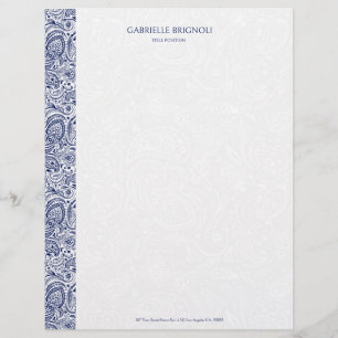 Royal Blue & White Vintage Paisley Pattern Letterhead