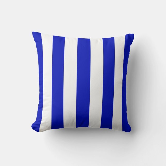 Royal Blue White XL Stripes Pattern Throw Pillow (Front)