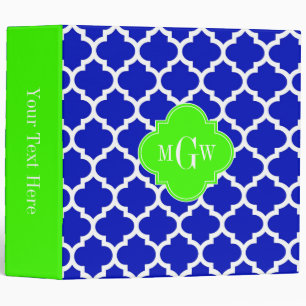 Royal Blue Wht Moroccan #5 Lime 3 Initial Monogram Binder