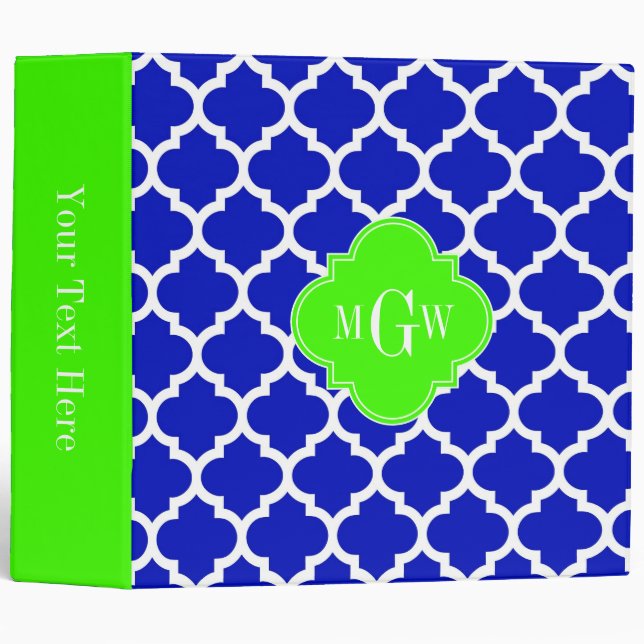Royal Blue Wht Moroccan #5 Lime 3 Initial Monogram Binder (Front/Spine)