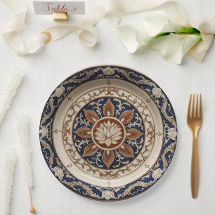 Royal Blue wildflower Floral Ceramic Wedding Paper Plate