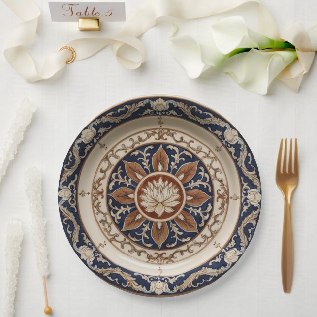 Royal Blue wildflower Floral Ceramic Wedding Paper Plate (Wedding)