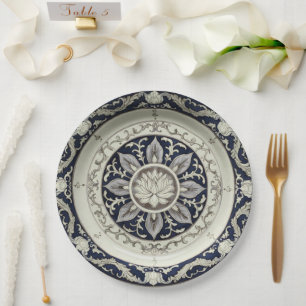 Royal Blue wildflower Floral Ceramic Wedding Paper Plate