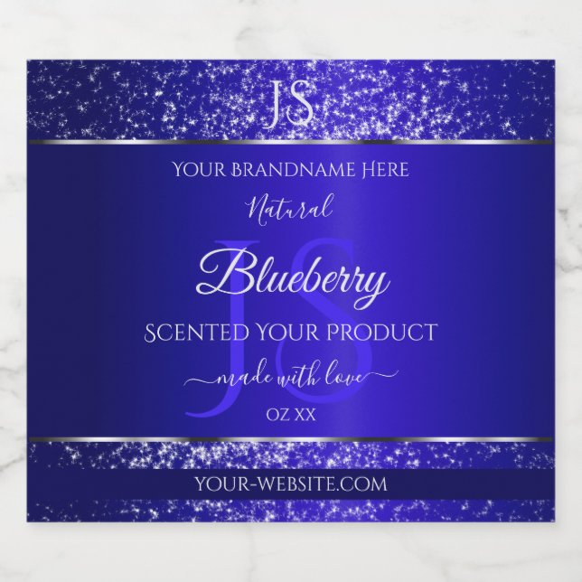 Royal Blue with Glitter Initials Product Labels (Single Label)